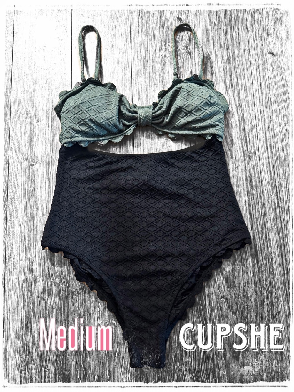 Cupshe Sage Green & Black Textured One-Piece Swimsuit